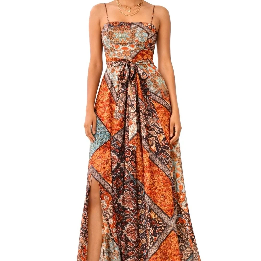 NWT  Bohemian Maxi Dress Gown | Organic Viscose Wrap Palazzo with Slits Dress - Picture 2 of 13